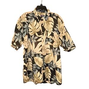 Chaps Ralph Lauren Vtg Mens Hawaiian Palm‎ Shirt Button Down 1XB Cotton Neutral